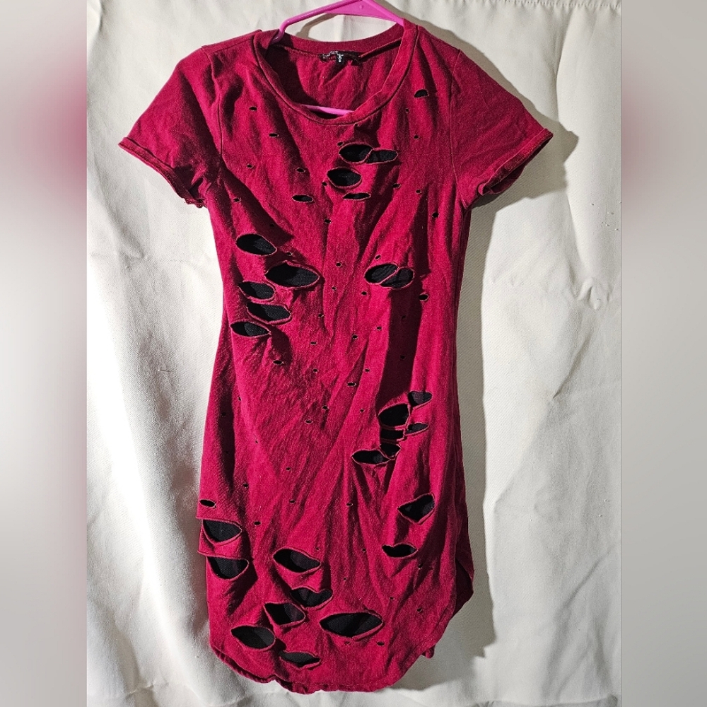 Love culture - red distressed mesh cotton dress with rips/holes
